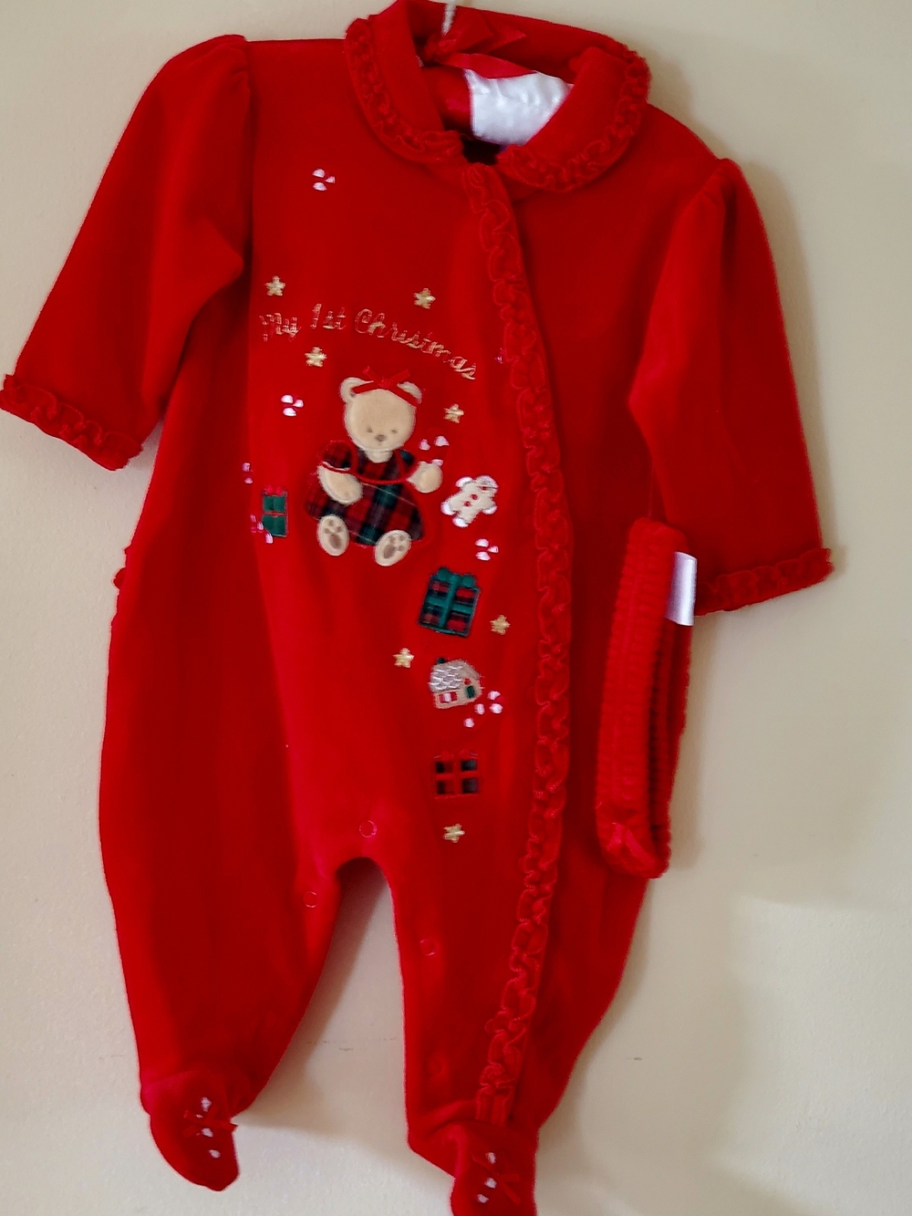 NWT Koala Baby Red Velour 2-Piece Footed 1st Christmas Romper & Headband 3-6 Mos